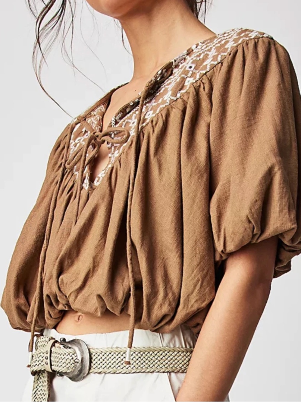 Free People Joni Embroidered Crop Blouse